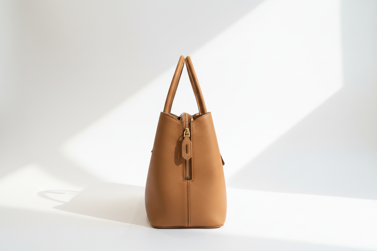 Camel Leather Tote - Side View